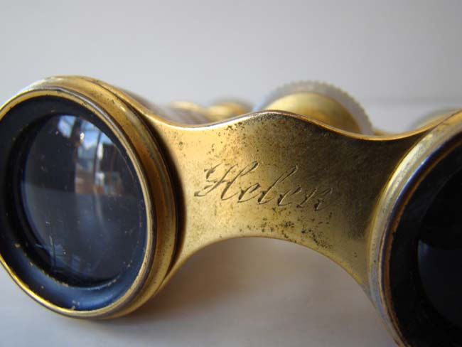 A fine pair of mother-of-pearl mounted Opera glasses by LeMaire of Paris with the name "Helen" circa 1890 — image 3